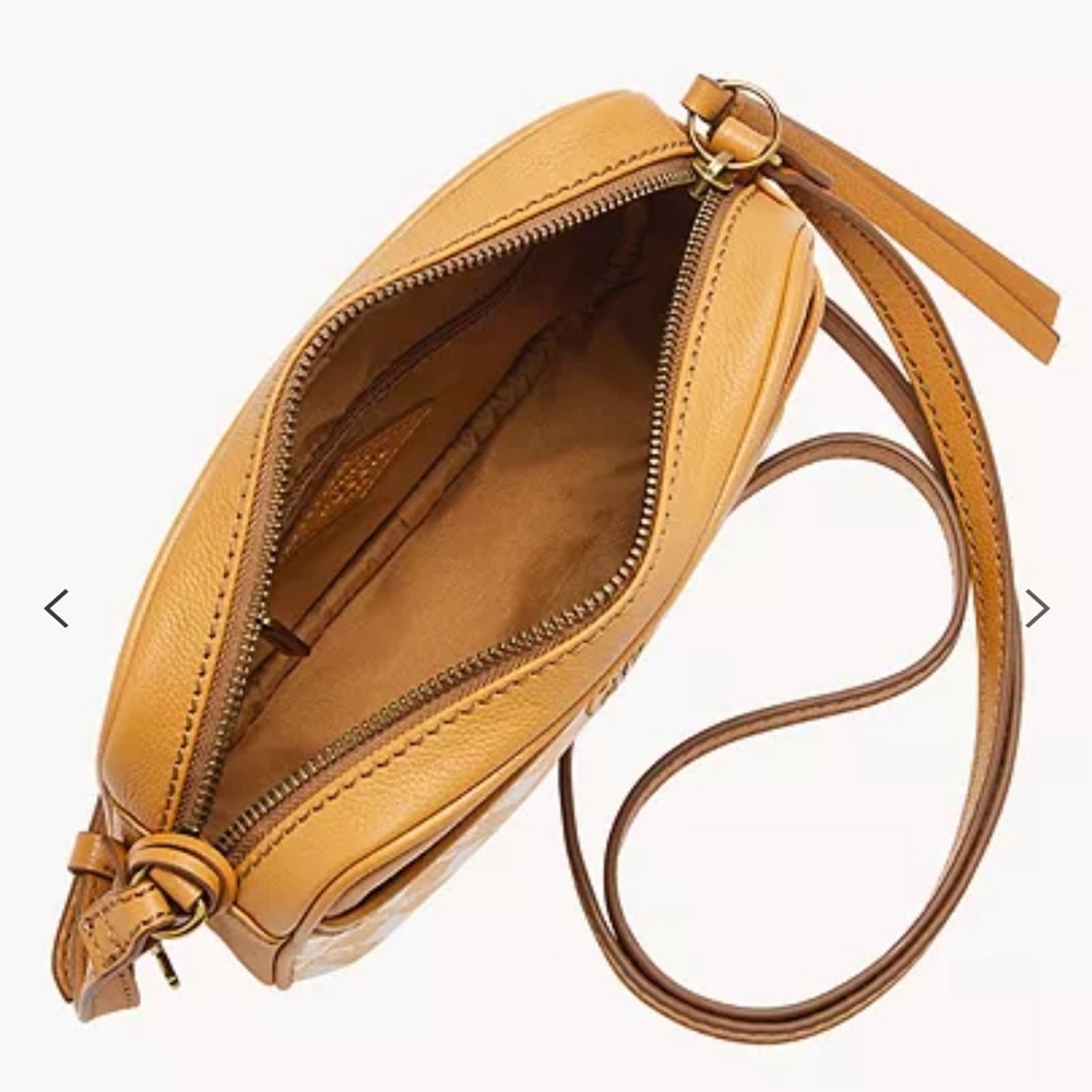 NEW Fossil Brennon Camera Bag Jacquard Leather Crossbody - Picture 2 of 10